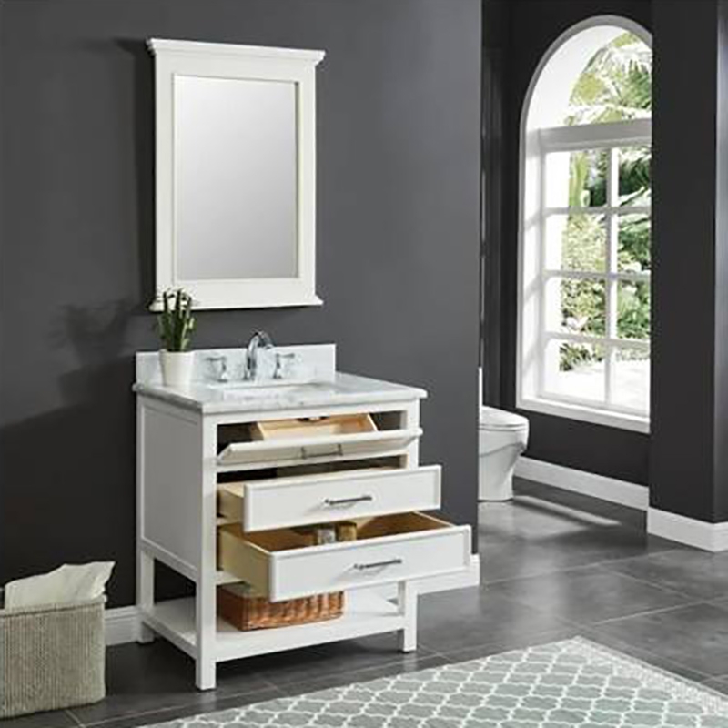 Modern simple White Furniture bathroom vanity 30 inch With Solid Wood 3 Drawers